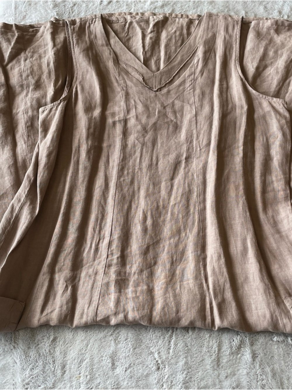 Match point Relaxed V-Neck Women's Top in Light Taupe 100% linen cottagecore